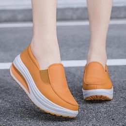 Casual Shoes 2024 Spring Genuine Leather Soft Outsole Work Female Black Swing Woman Plus Size Wedges Single Zapatillas