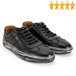 Casual Shoes Up 2024 Lace Classic Korean For Men Brand Real Cow Leather Flats Pumps Preppy Boys Street Footwear Breathable