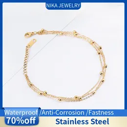 Anklets Double-layer Get Lucky Bead Anklet Braclet Stainless Steel Ankle Bracelet Leg For Women