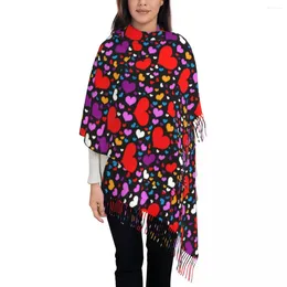 Scarves Colourful Heart Prints Scarf With Long Tassel Valentines Day Warm Shawls Wrpas Women Graphic Wraps Winter Retro Bandana