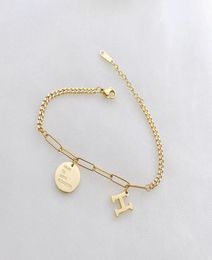 Link Chain Fashion Gold Stainless Steel Roman Letter H Charm Designer Bangles Female Lovers Korean Jewelry6368349