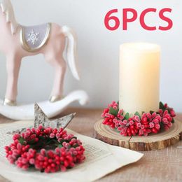 Decorative Flowers 6Pcs Red Berries Candle Ring Wreath Greenery Ornament Small