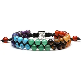 Strand 7 Chakra Stone Bead Yoga Meditation Bracelet Healing Crystal Double Layer Natural Gemstone Beaded Relax Anxiety Bracelets For Wo