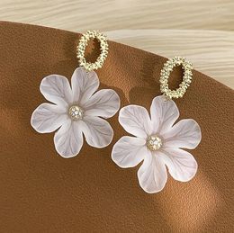 Dangle Earrings 2024 Exaggerated White Acrylic Flower Clear Crystal Floral Petal Large Drop For Women Statement Jewellery Gifts