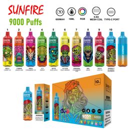 China Shenzhen Top Manufac Authentic Sunfire Tornado 9000 Puffs Disposable E Sigarettes 18ml Mesh Coil 850mAh 0% 2% 5mg Rechargeable E Zig Huge Fog Puffs 9k DE Spain EU