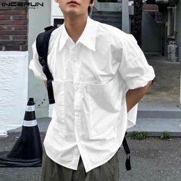 Men's Casual Shirts INCERUN Tops 2024 Korean Style Solid Simple Cropped Blouse Leisure Streetwear Selling Short Sleeved Lapel S-5XL