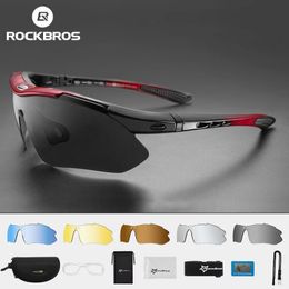 ROCKBROS Polarized Cycling Glasses Outdoor Sports Bicycle Sunglasses Mountain Bike Goggles Eyewear Myopia Frame 5 Lenses Light 240416