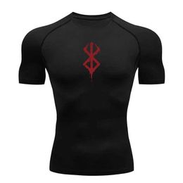 Men's T-Shirts Anime Mens Compression Shirt Sport Running Tight Gym TShirts Athletic Workout Quick Dry Tops T Summer T240506