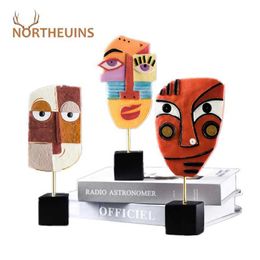 Decorative Objects Figurines NORTHEUINS Resin Abstract Human Face Figurines Creative Character Mask Statues for Home Decor Desk Art Christmas Decoration Gift T24