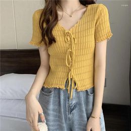 Women's T Shirts Woman TShirts 2024 Girl Thread Knitted T-shirt Short Sleeve Top Female Crop Mujer Camisetas