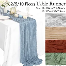 Linens 2/5/10Pcs Cotton Gauze Table Runner Dusty Blue Wedding Tablecloth Cheesecloth Table Cover for Dinning Festival Party Home Decor