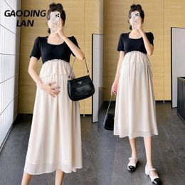 Party Dresses GAODINGLAN Korean Fashion Short Sleeve Round Neck Pregnant Women Summer Large Size Loose Splicing Chiffon Dress Elegant