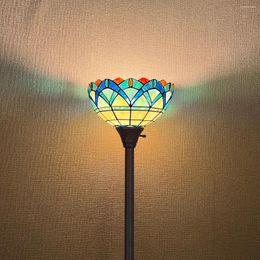 Floor Lamps Tiffany Blue Songs Style Stained Glass 12X12X69 Inches Antique Pole Standing Uplight Decor Living Room