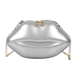 Totes Portable PVC Crossbody Handbags Solid Lips Women Chain Messenger Bags Ladies Fashion Mini Zipper Shoulder