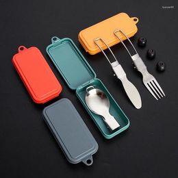 Dinnerware Sets Foldable Camping Spoon Fork Flatware Utensil Set Folding Picnic Cutlery Comes With Storage Box