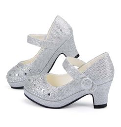 Children Princess Shoes for Girls Sandals High Heel Glitter Shiny Rhinestone Enfants Fille Female Party Dress Shoes8049947