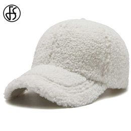 Ball Caps FS Brown White Wool Baseball Caps For Men Trendy Warm Winter Lambswool Women Hats Streetwear Windproof Face Cap Casquette Femme Y240507