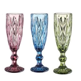 Beer Champagne Stained Emed European Style Goblet Vintage Wine Glasses Household Juice Drinking Cup Tail Glass 150Ml