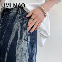Women's Shorts UMI MAO Boy For Men Women Dark Style Tie Dyed Loose Straight Sleeve Ragged Design Jeans Summer Femme Korean Fashion