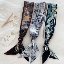 Scarves Scarves Black And White Scarf Love Cashew Nut Silk Headband Tie Bag Multifunctional Rectangular Ribbon For Men Women