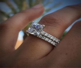 Cocktail New Sparkling Luxury Jewelry Couple Rings 925 Sterling Silver Princess Cut White Topaz CZ Diamond Women Wedding Bridal Ri6928212