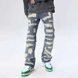 ns 2023 Ropa Grunge Y2K Streetwear Baggy Stacked Ripped Jeans Pants Men Clothing Straight Women Hip Hop Denim Trousers Moda Hombre J240507