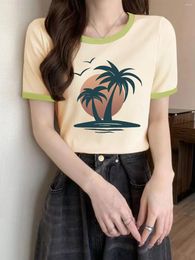 Women's T Shirts Summer Patchwork T-shirt With Cartoon Print. Comfortable Ventilated Cool Sporty Outdoor.