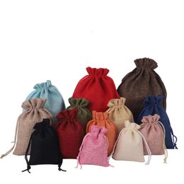 Mini Burlap Sackcloth Eco-Friendly Linen Jute Drawstring Jewelry Pouches Bag Julklapp Packaging Påsar Anpassade för DartvalleyStation S