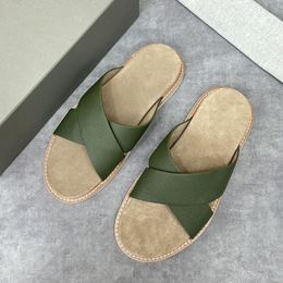 Green leather slides Designer sandals Men Luxury slipper Calfskin lining and insole Outdoors fashion sandals High quality rubber outsole Anti slip wear resistant