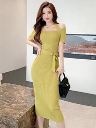 Casual Dresses Temptation Elegant Transparent Passion Mature Dress Sexy Neck Strap Slim Knitted Medium Length Women 3N0Z