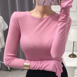 Women's T Shirts Sexy Shirt Women T-Shirt Long Sleeve Korean Style Slim Basic Elasticity Tshirt Top Round Neck Womens Clothing Femme