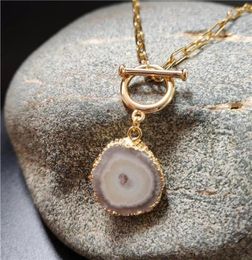 Chains Natural Solar Quartz Neckace Healing Crystal With Gold Lariat Link Necklace White Stalactite Jewellery NC098 5PiecesLotChain1943837