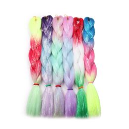 24inch Synthetic Braiding Hair Mix Tinsel Glitter Pink Red Green Synthetic Hair Extensions Jumbo Braids 1pc 240506