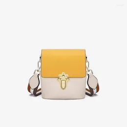 Shoulder Bags Leather Women's Bag 2024 Spring Korean Fashion Colour Contrast Bucket Trend One Slant Span