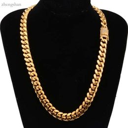 8-18mm wide Stainless Steel Cuban Miami Chains Necklaces CZ Zircon Box Lock Big Heavy Gold Chain for Men Hip Hop Rock jewelry 4998