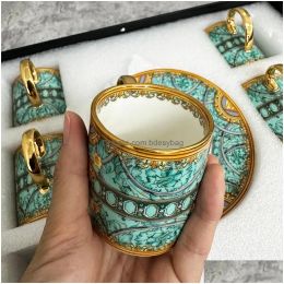 Mugs Gold 6 Pcs Top Grade Bone Porcelain Coffee Cups Vintage Ceramic On Glazed Advanced Tea And Saucers Sets Luxury Gifts 230327 Dro Dhhop