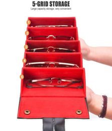 5 Slots Foldable Leather Eyewear Storage Box Display Sunglasses Eyeglasses Travel Organiser Case Multiple Hanging Container 2203022590241