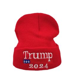 2024 Trump Knitted Woollen Hat American Campaign Mens and Womens Cold Warm Hats Balck Red ZZ