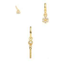 Stud Earrings AIDE 3pcs 925 Sterling Silver Punk For Women Gold Piercing Black Zircon Girl Jewelry Bijoux Femme Brincos