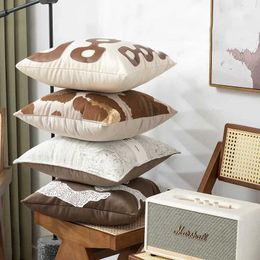 Cushion/Decorative Maillard Brown Cushion Cover 45*45 Patchwork Embroideredcase Minimalist Living Room Bedroom Decoratives for Sofa