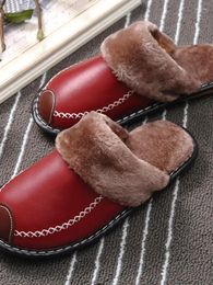 Slippers Warm Cotton Indoor Thick Soled Home Shoes In Winter Korean Wool For Men And Women Couples Leather