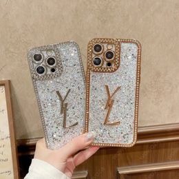 Luxury Diamonds Designer Phonecase Womens Phone Cases For IPhone 15 Pro Max Plus 14 13 12 11 Fashion Gold Frame Silver Letters Phonecases Shockproof Cover -5