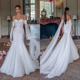 Dantel Düğün Başvurusu Strap Elbiseler Zarif denizkızı kolu Tül Arka Mahkeme Klasik Özel Yapımı Artı Boyut Gelin Gown Vestidos De Novia