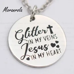 Pendant Necklaces Arried "Glitter In My Veins Jesus Heart " Copper Necklace Keychain Charm Hand Stamped Bible Religious Christian Gift