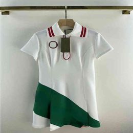 Fashion Summer A-line Dress Loose New Polo Knit Contrast Collar Iwrtw