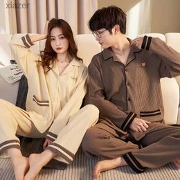 Kvinnors sömnkläder vår/sommarlång sömn Sydkoreansk öppen hjärta Bomull Pyjamas Tvåbit Set casual V-ringning Par Pyjamas Womens Pyjamas Mens Wx