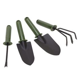 4 pezzi/set di strumenti di piantagione di giardinaggio portatili pala teste metallica rastrella vagpaccio di utensili per utensili da giardino del giardino che solleva fiori per estrazione di erba maniglia di plastica jy0668