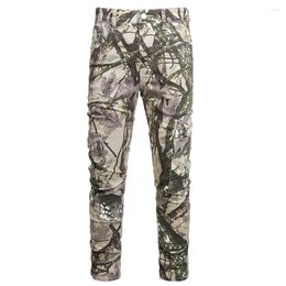 Men's Jeans Men Print Side Pockets Cargo Pants Jungle Leaf Pattern Stretch Denim Trousers