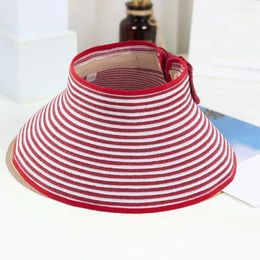 Berets Lady Summer Hat Foldable Brim Straw Sun For Women Stylish Striped Beach Cap With Uv Protection Ideal Gardening Fishing