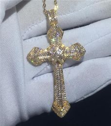 choucong Fashion Big Cross Pendants 5A Cz Gold Filled 925 silver Party Wedding Pendant with Necklaces for Women Men jewelry9217030